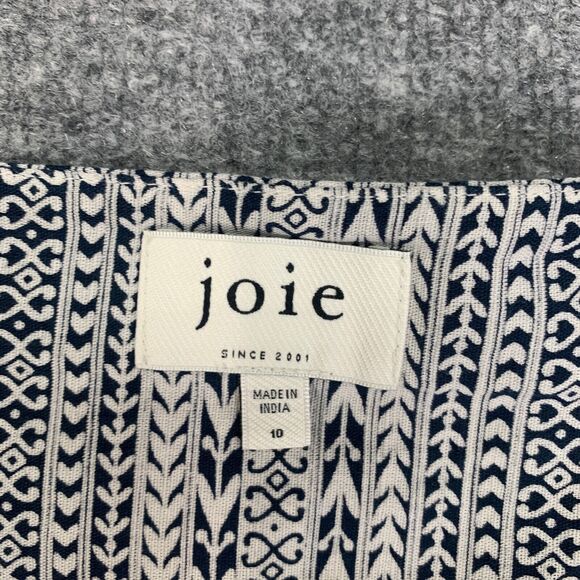 Joie Skirt Womens 10 White Navy Brixerly Linen Blend Eyelet Hem Button Front - Picture 6 of 11